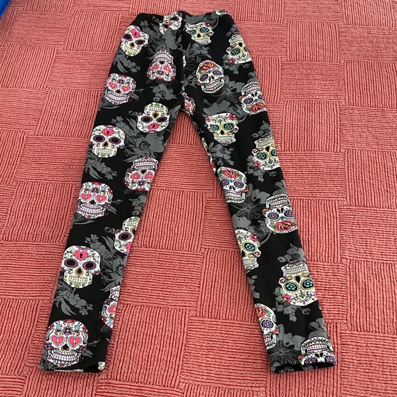 Just Cozy Womens size XS / Small thick fleece colorful Mexican skulls Leggings - Picture 14 of 15